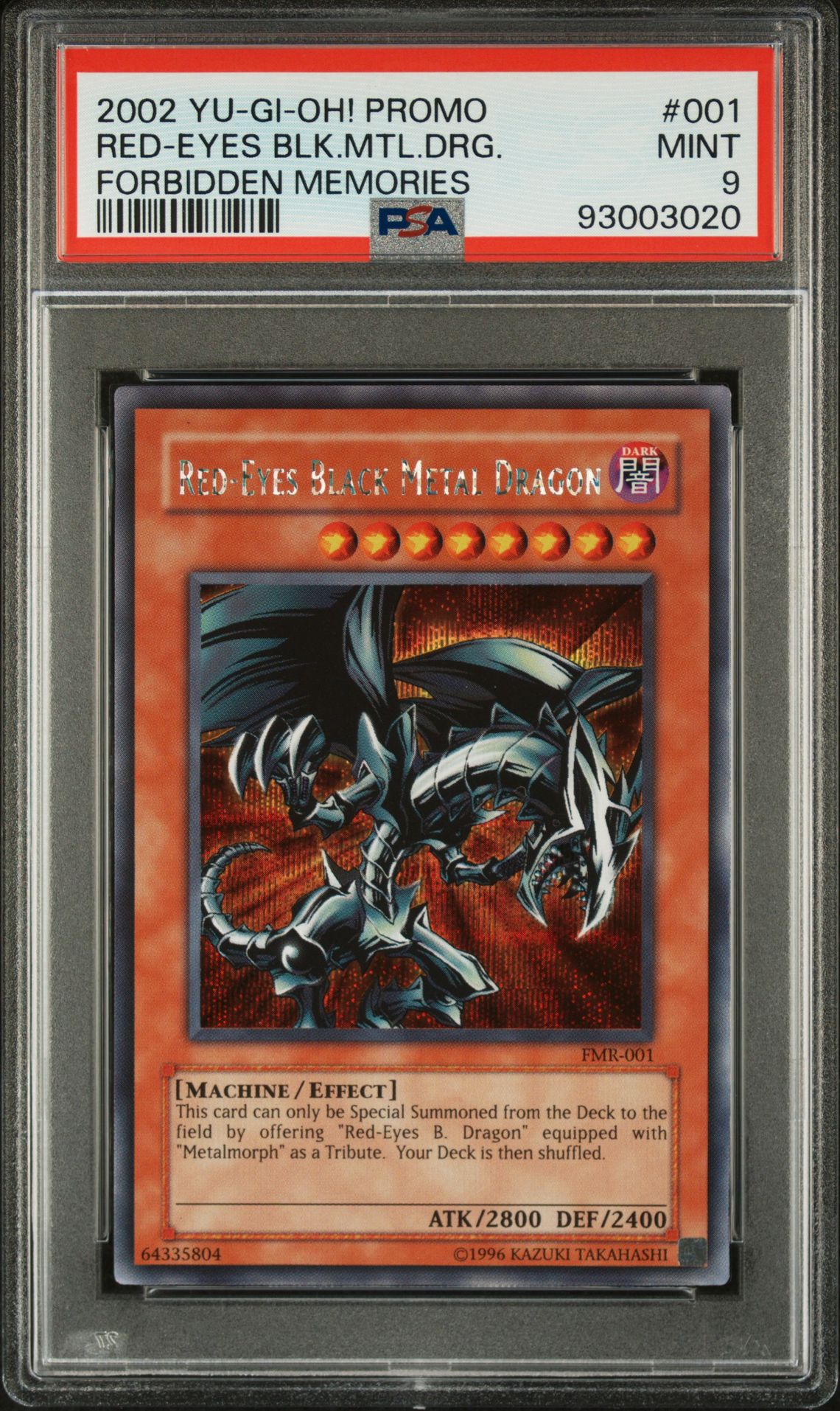 PSA 9 - Yu-Gi-Oh Card - FMR-001 - RED-EYES BLACK METAL DRAGON