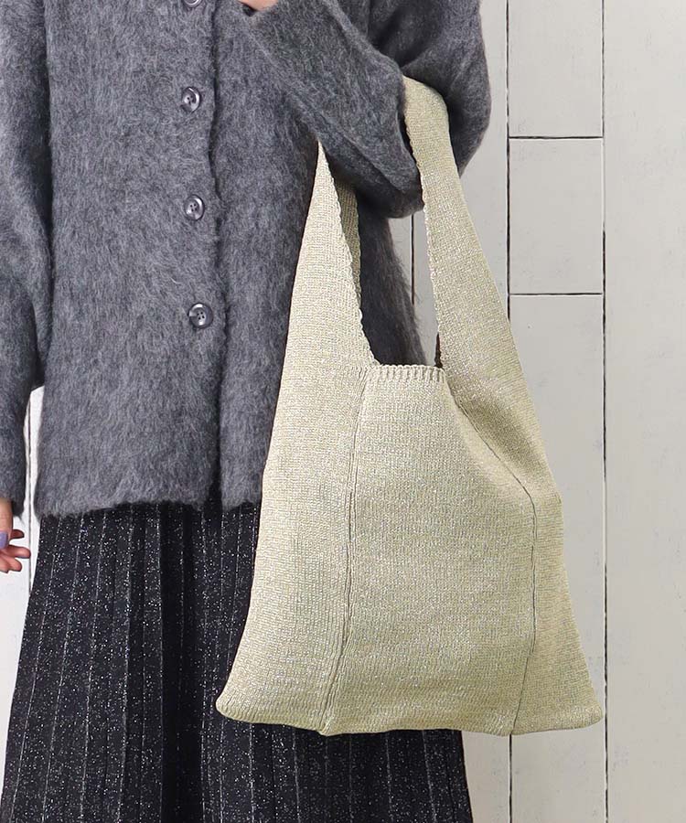 ラメニットトートバッグ ブラック ゴールド シルバー バッグ BAG