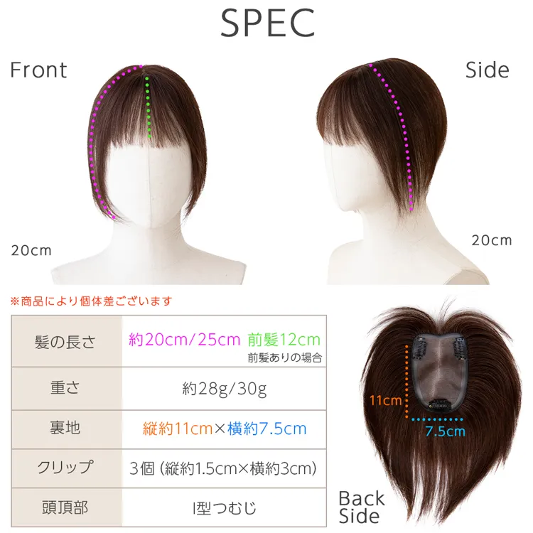 人毛100％ 総手植え ナチュレトップヘアピース 選べる4タイプ