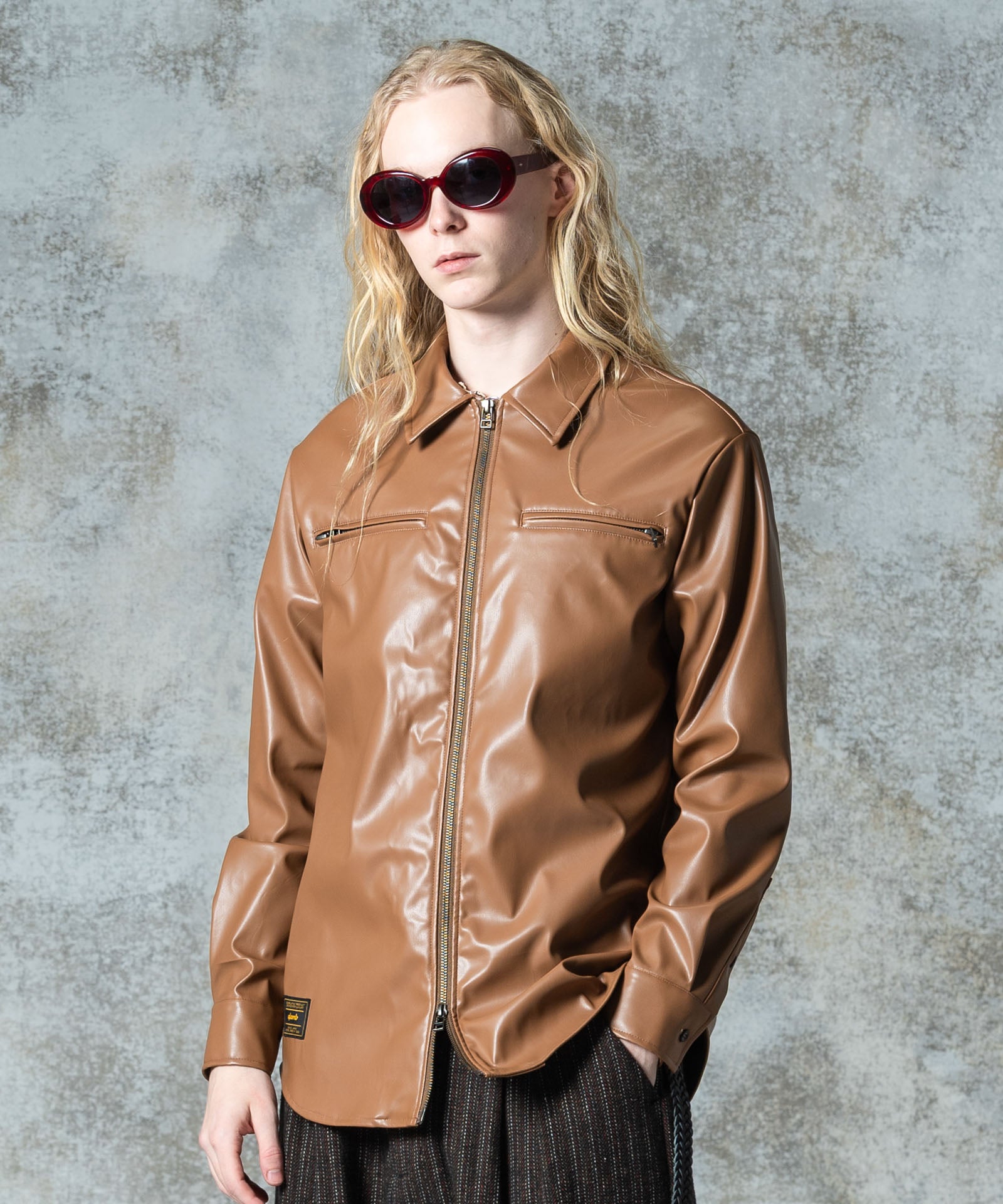 GB0325/SH06 : Synth Leather Shirt / シンセレザーシャツ | glamb