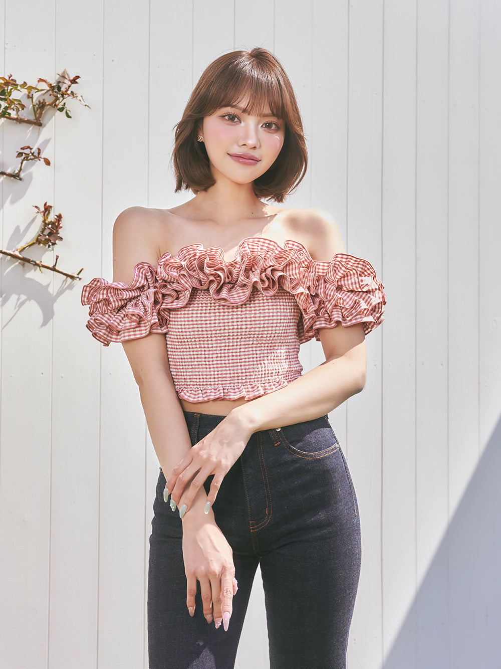 ギンガムチェックオフショルトップス – Darich (ダーリッチ)