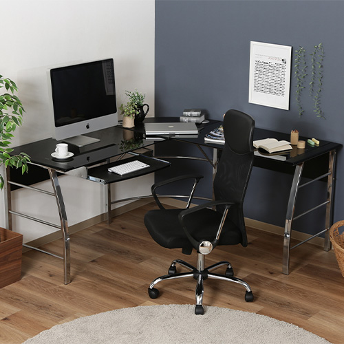 ガラス パソコンデスク L型 CT-1040 70390 不二貿易 パソコンデスク