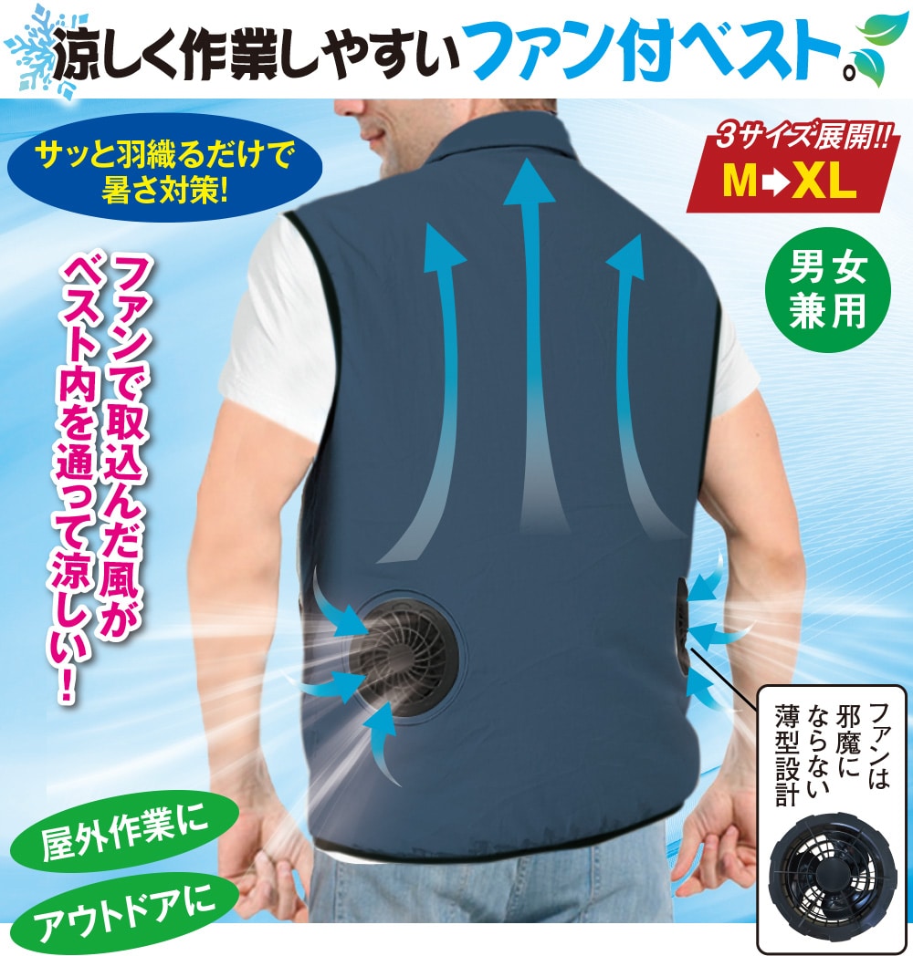 ファン付（扇風機内蔵）クール風来ベスト(M ネイビー): 生活雑貨・家電
