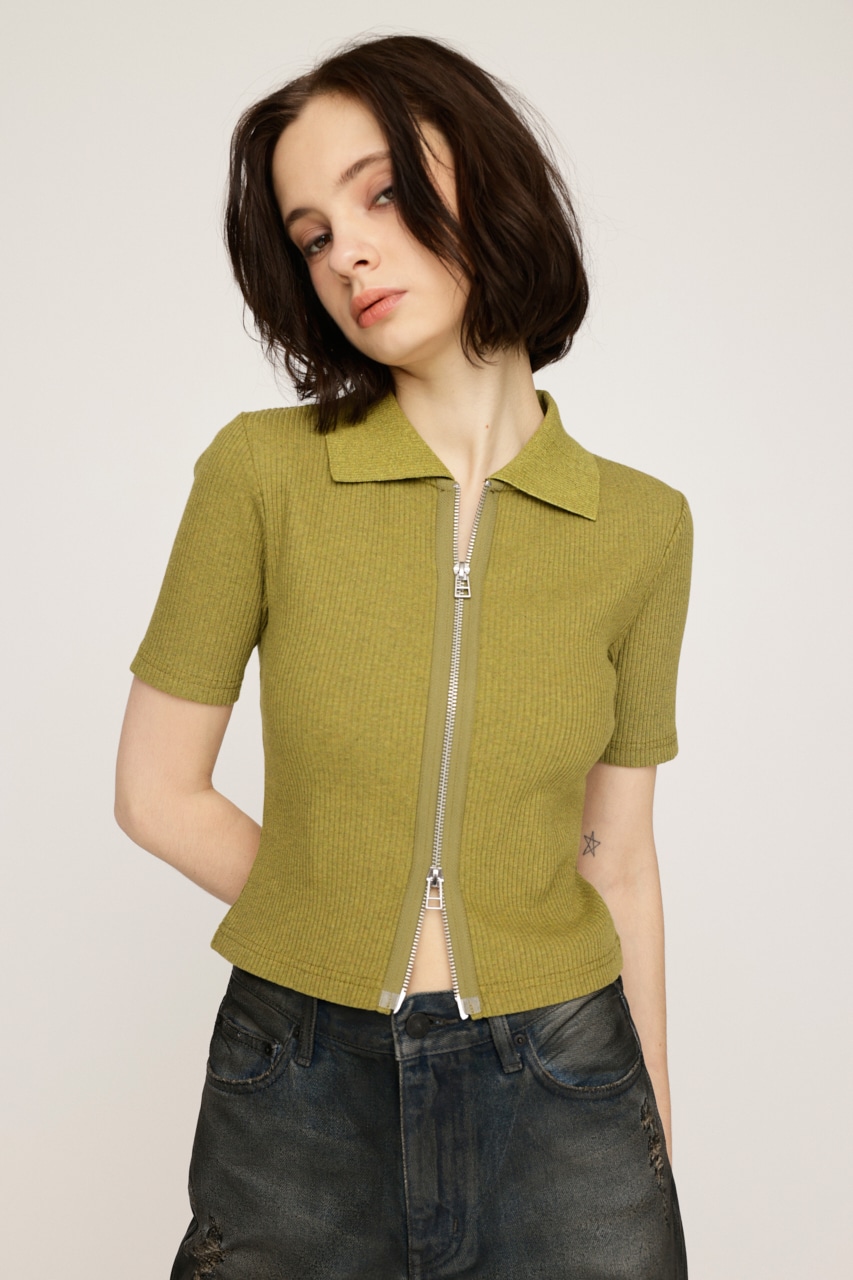SLY | FRONT ZIP CUT RIB トップス (Tシャツ・カットソー(半袖