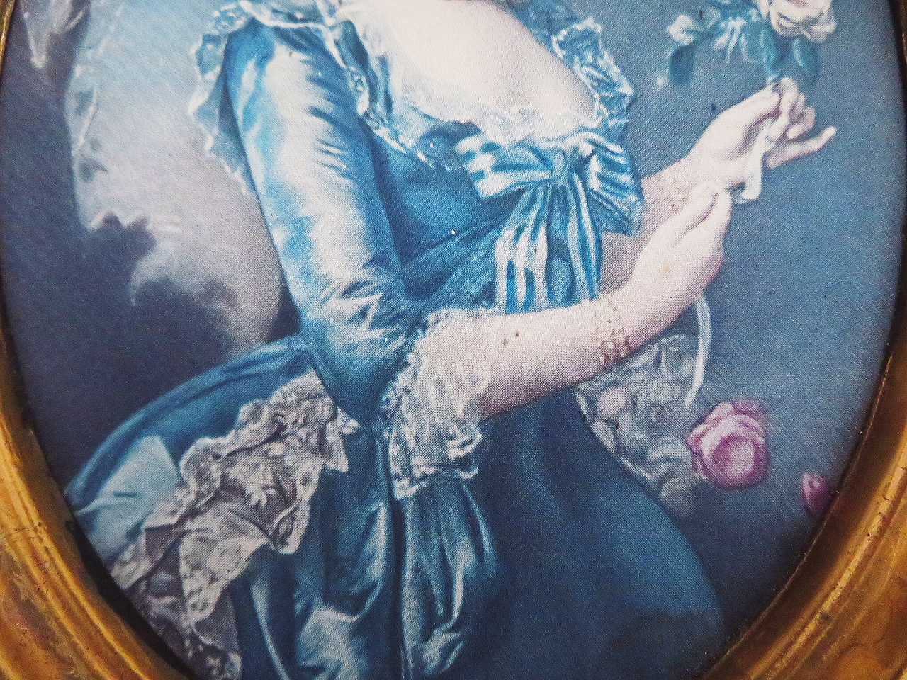 シルク印刷 『薔薇を愛でるマリー・アントワネット』肖像画 - 薔薇と