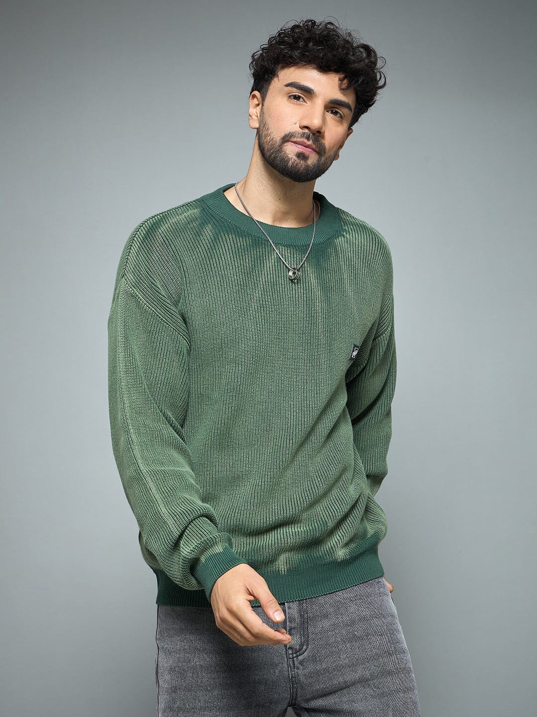 Green Overdyed Knitted Sweater | Buy Mens Sweaters | Fugazee – FUGAZEE