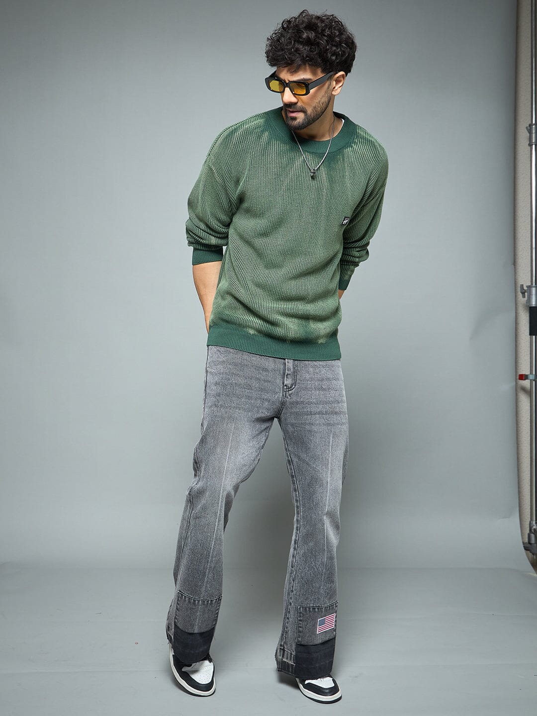 Green Overdyed Knitted Sweater | Buy Mens Sweaters | Fugazee – FUGAZEE