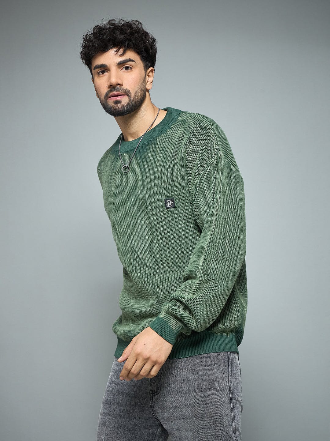 Green Overdyed Knitted Sweater | Buy Mens Sweaters | Fugazee – FUGAZEE
