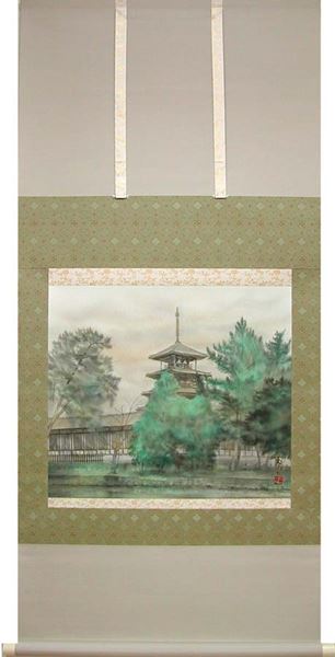 掛け軸 法隆寺 (小林希光) 送料無料 【掛軸】【一間床】【丈の短い掛軸