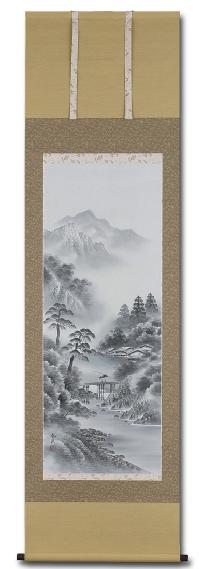 水墨山水 木村春渓 尺五【肉筆】！ 山水画 - 掛け軸（掛軸）販売通販
