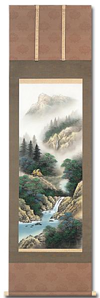 彩色山水 高田春生「尺五立」肉筆！ 山水画 - 掛け軸（掛軸）販売通販
