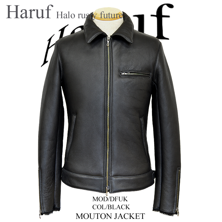 本物 ムートンジャケット メンズ ブラック 黒 ライダースジャケット