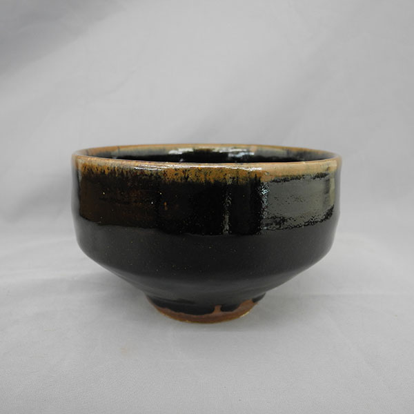 11066] 濱田晋作 茶碗 益子焼 黒釉茶碗 Japanese tea bowl MASHIKO