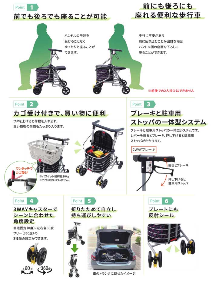 島製作所】四輪歩行器 シンフォニーバスケットSP | 手押し車 通販の