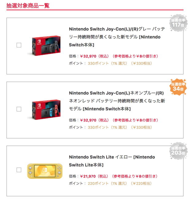 ヨドバシ・ドット・コム、7月6～7日実施の「スイッチ本体」抽選倍率を