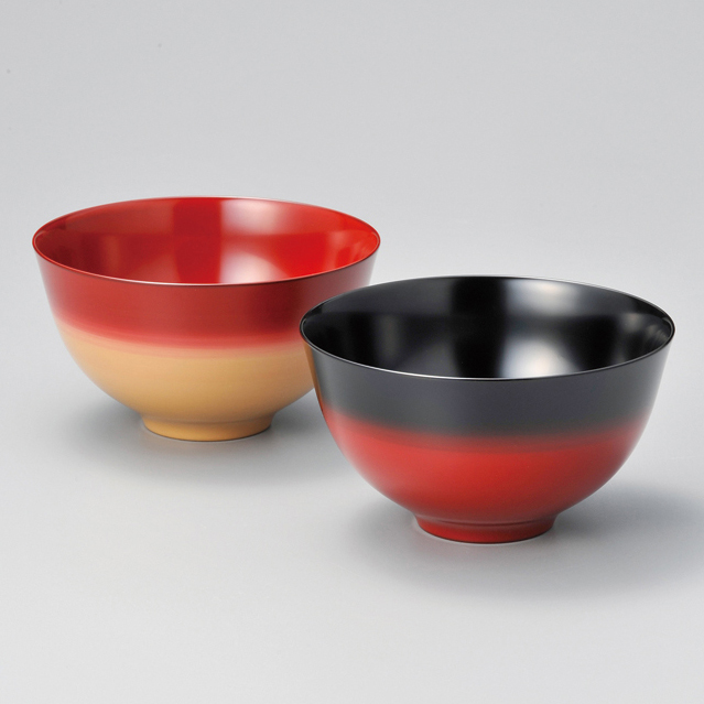 夫婦椀 美味しい椀ペア かすみ内朱・内黒 2客セット 漆塗り 12-03703
