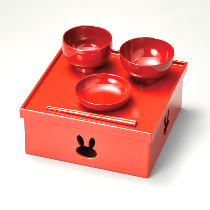 お喰い初めセット うさぎの箱膳 朱/黒 （お喰初膳・お食い初め膳・食べ