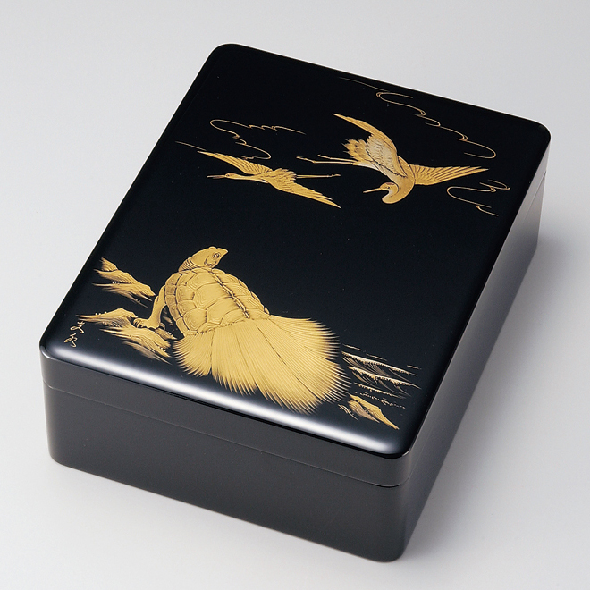 文庫 鶴亀 黒 漆塗り・木製 11-13805【製造中止】 漆器の井助