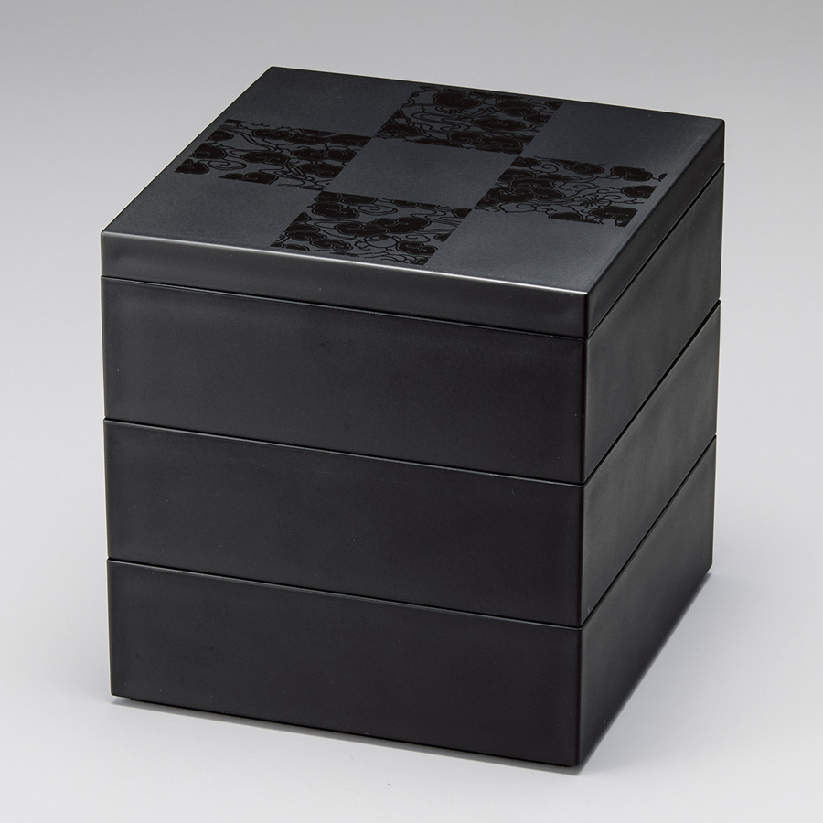 三段重 5.0 彩雲市松 吟朱/黒 12-15105 漆器の井助