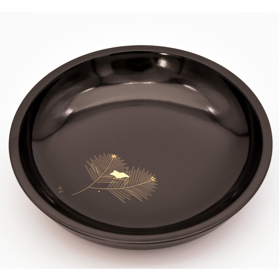 くりぬき盛鉢 沈金松 黒 木製 漆塗り【製造中止・在庫限り】 漆器の井助