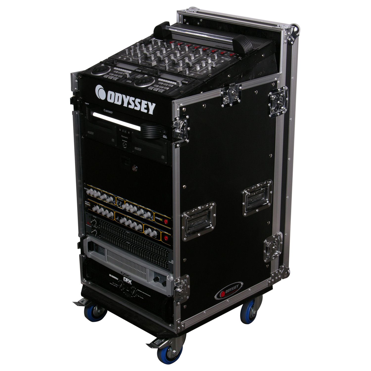 11U Top Slanted 16U Vertical Pro Combo Rack with Casters - Odyssey