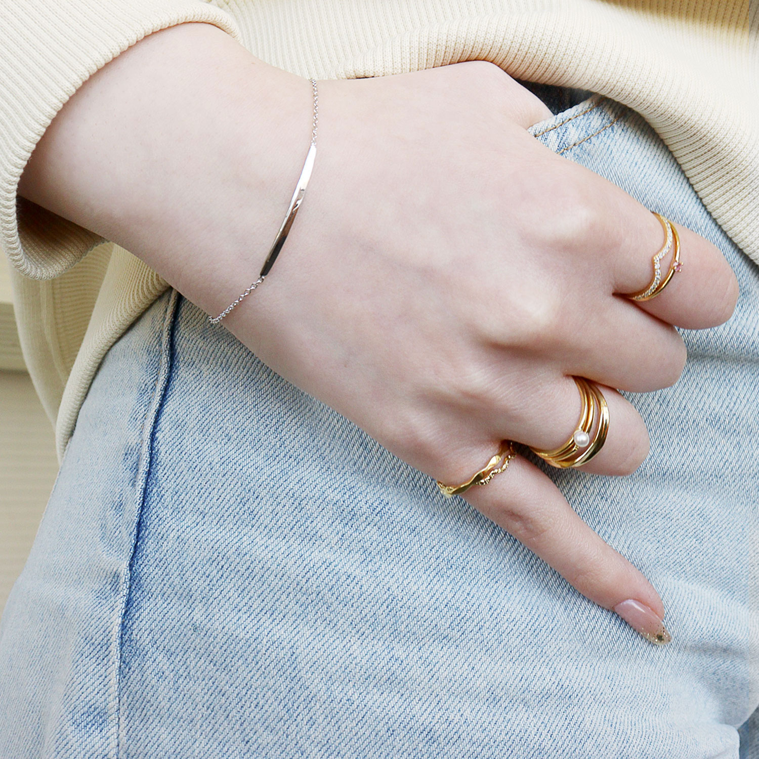 ピンキーリング レディース シルバー925 イエローゴールド Vデザイン