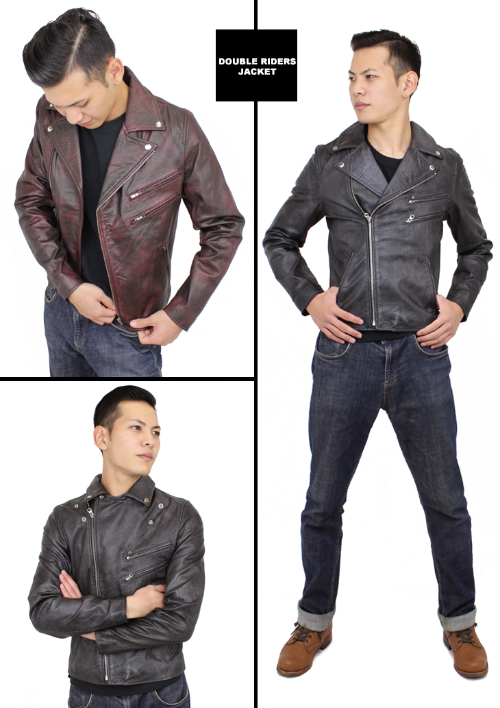 特価品】革ジャン ダブルライダースジャケット（山羊革）ユーズド調 S