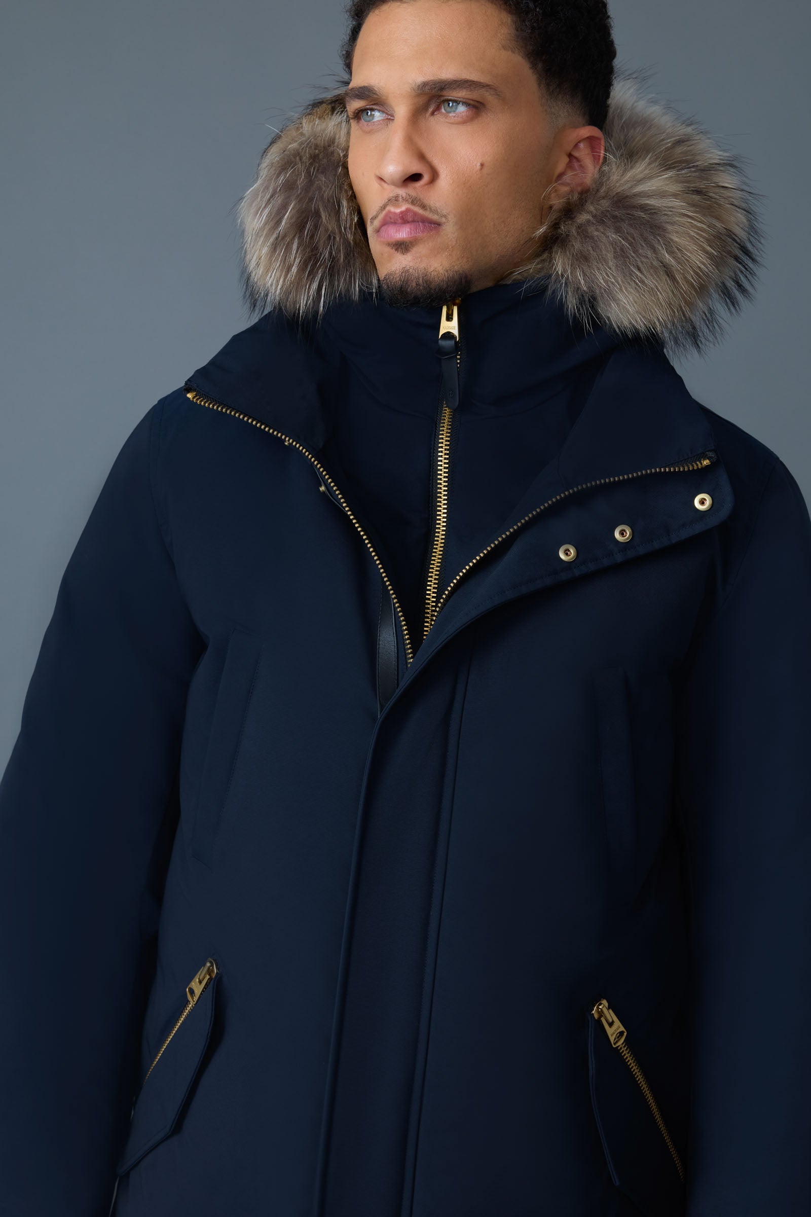 EDWARD-FZ 2-in-1 Down parka with hooded bib and natural fur for