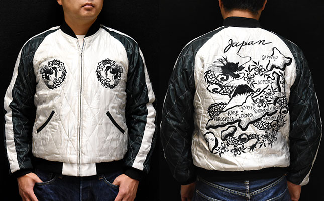 テーラー東洋スカジャン「BLACK TIGER×JAPAN MAP」別珍×サテンキルト