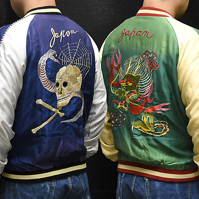 東洋スカジャン「SNAKE & SKULL×DRAGON HEAD」サテンスカ・エージング