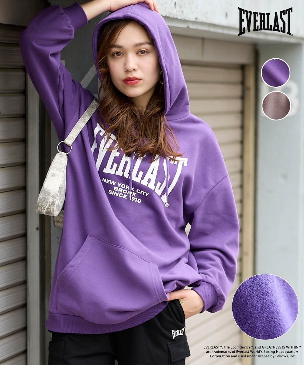 大きいサイズ 綿混裏起毛ロゴプリントロング丈ビッグパーカー（エバー