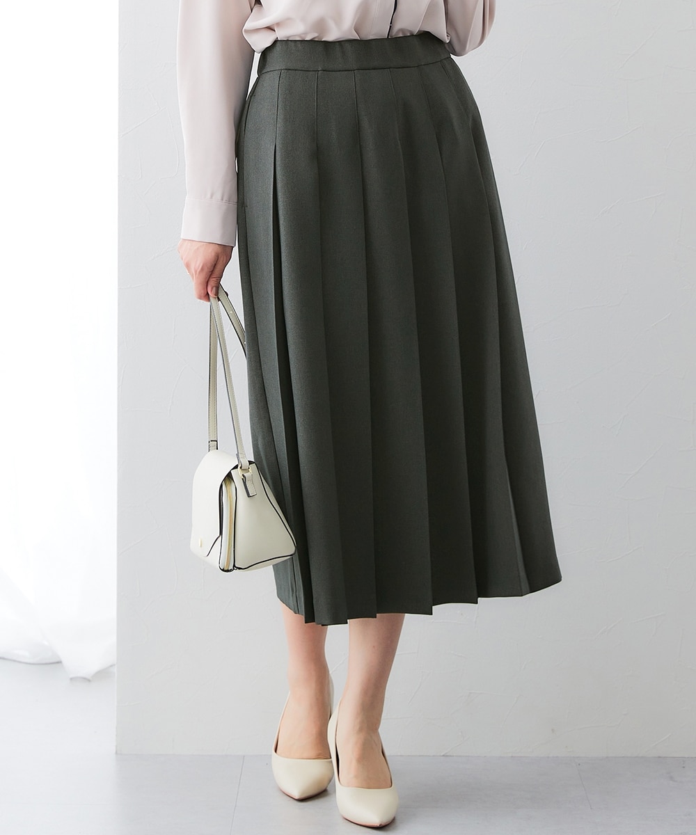 ウール調プリーツスカート（しわになりにくい・洗濯機OK）<大きい