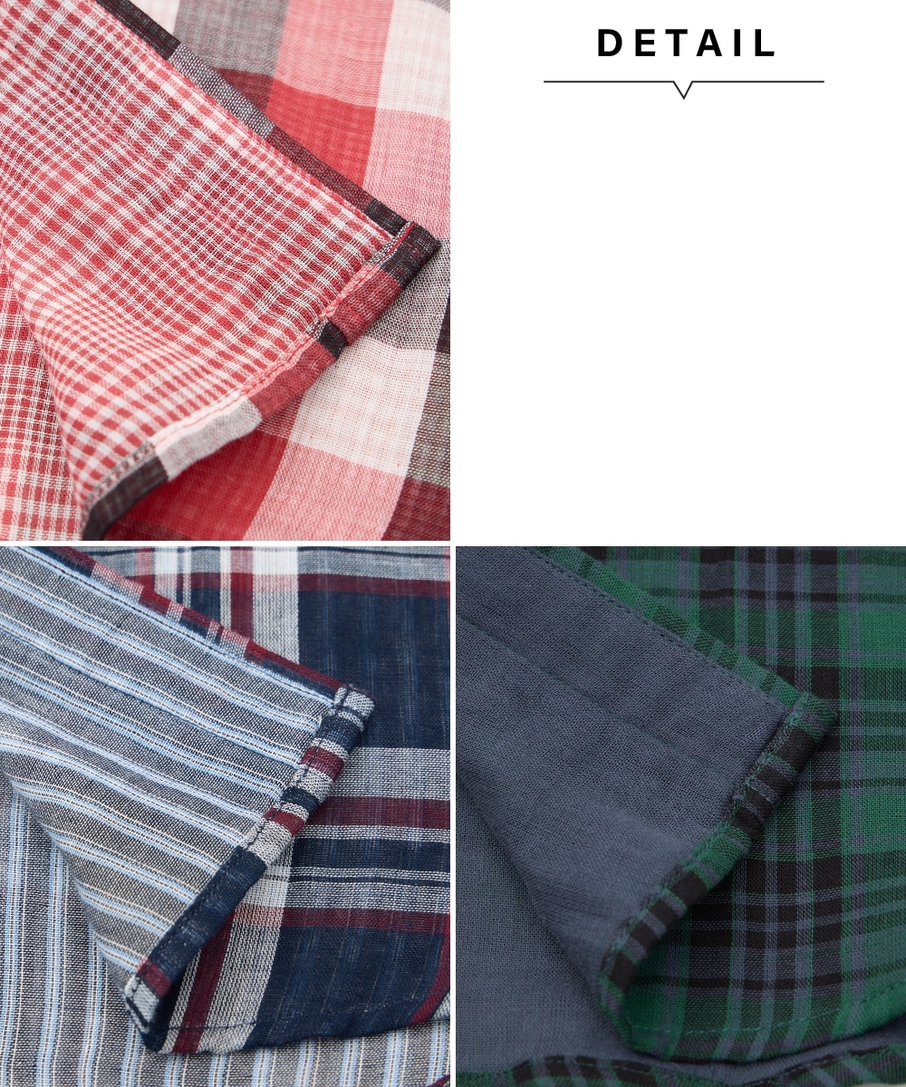 綿100％ダブルガーゼ長袖先染チェックシャツ（お腹ゆったり） 通販