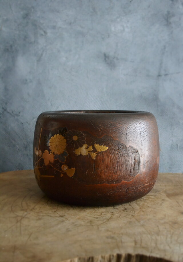 菊蒔絵火鉢 蒔絵手あぶり 鉢カバー 民具 Antique Sam's Collection