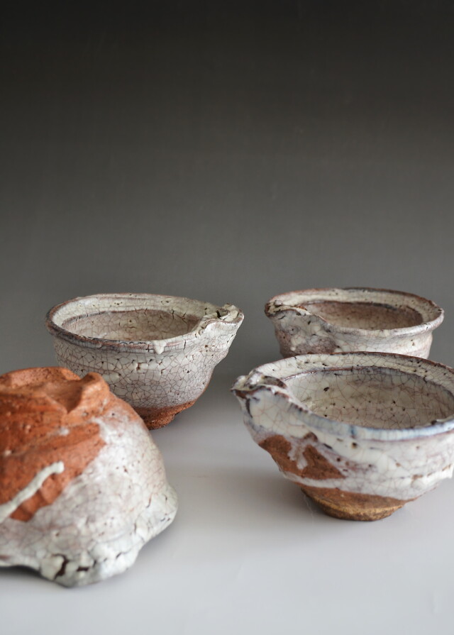 萩焼片口向付五客組 宇田川抱青作 Antique Sam's Collection