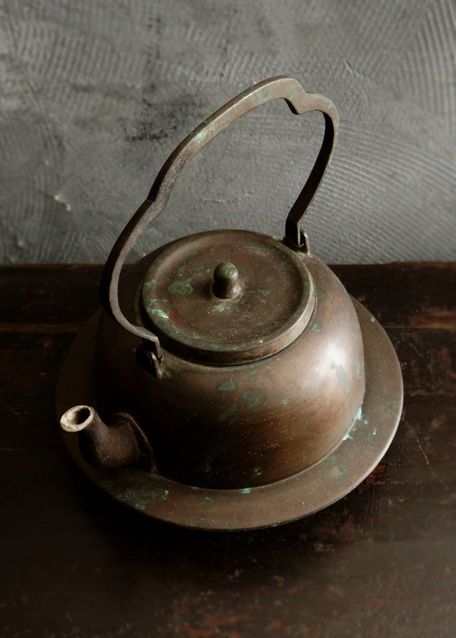 銅製打ち出し薬缶 水注 煎茶道具 茶道具 アウトドア 古道具 Antique