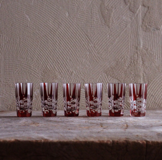 切子ショットグラス リキュールグラス6客 色被ガラス 酒器 ガラス酒器