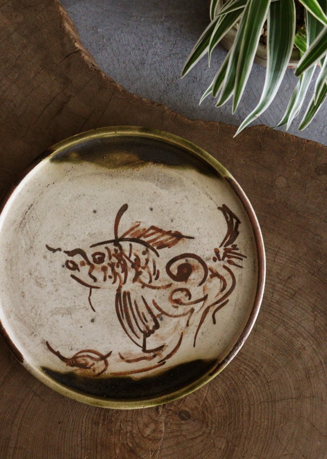 織部行灯皿 金魚図 織部皿 骨董 茶盤 Antique Sam's Collection