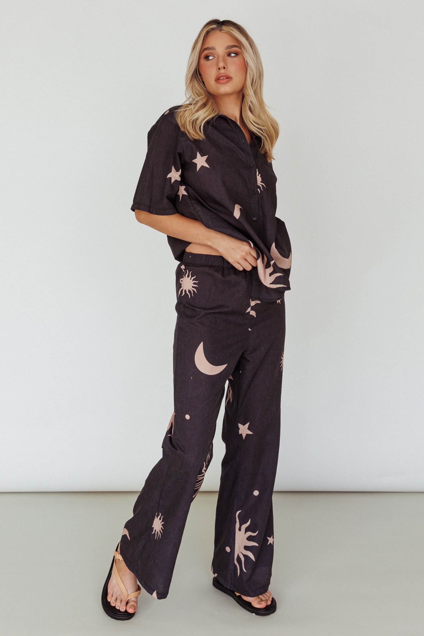 Shop the Just A Hunch Pants Sun Moon Black