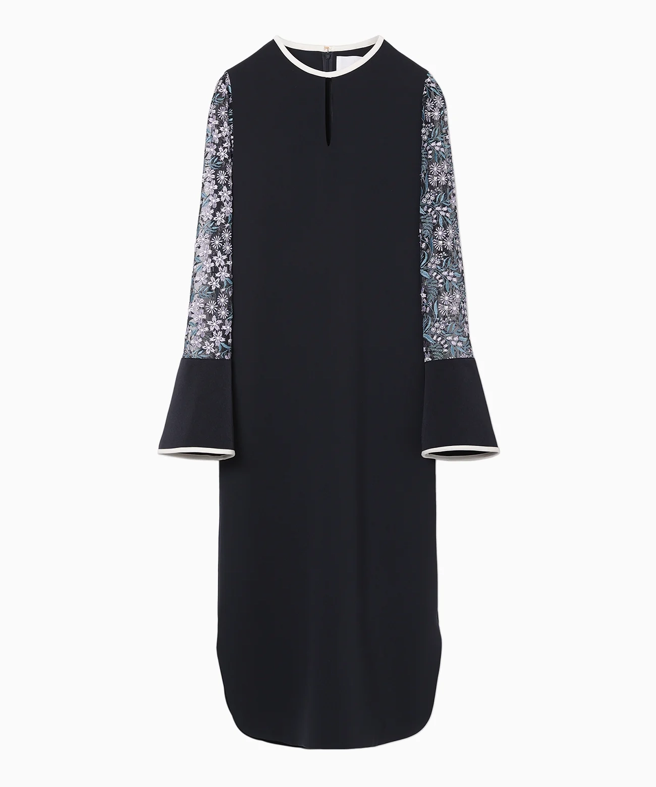 2サイズ】Floral Lace-Sleeve Classic Dress - navy Mame Kurogouchi