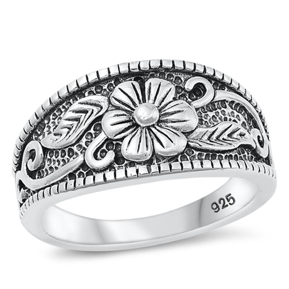 Beautiful Flower Leaf Ring New .925 Oxidized Sterling Silver Band