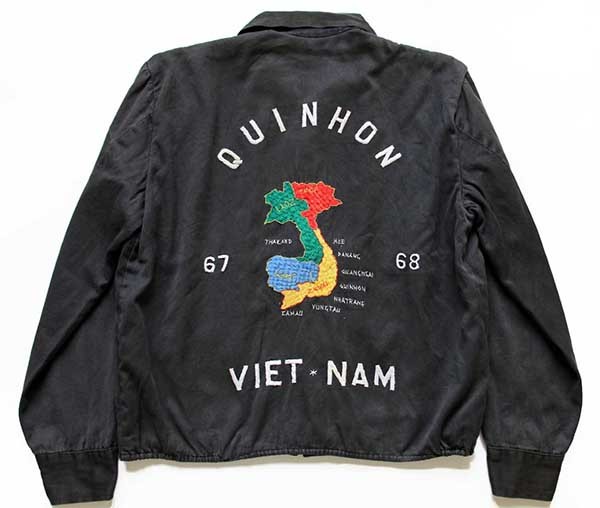 60s QUINHON タイガー ドラゴン刺繍 ベトジャン 黒 フェード