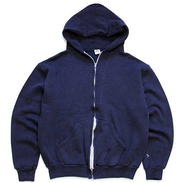 70s USA製 RUSSELLラッセル 無地 スウェット ジップパーカー 紺 M
