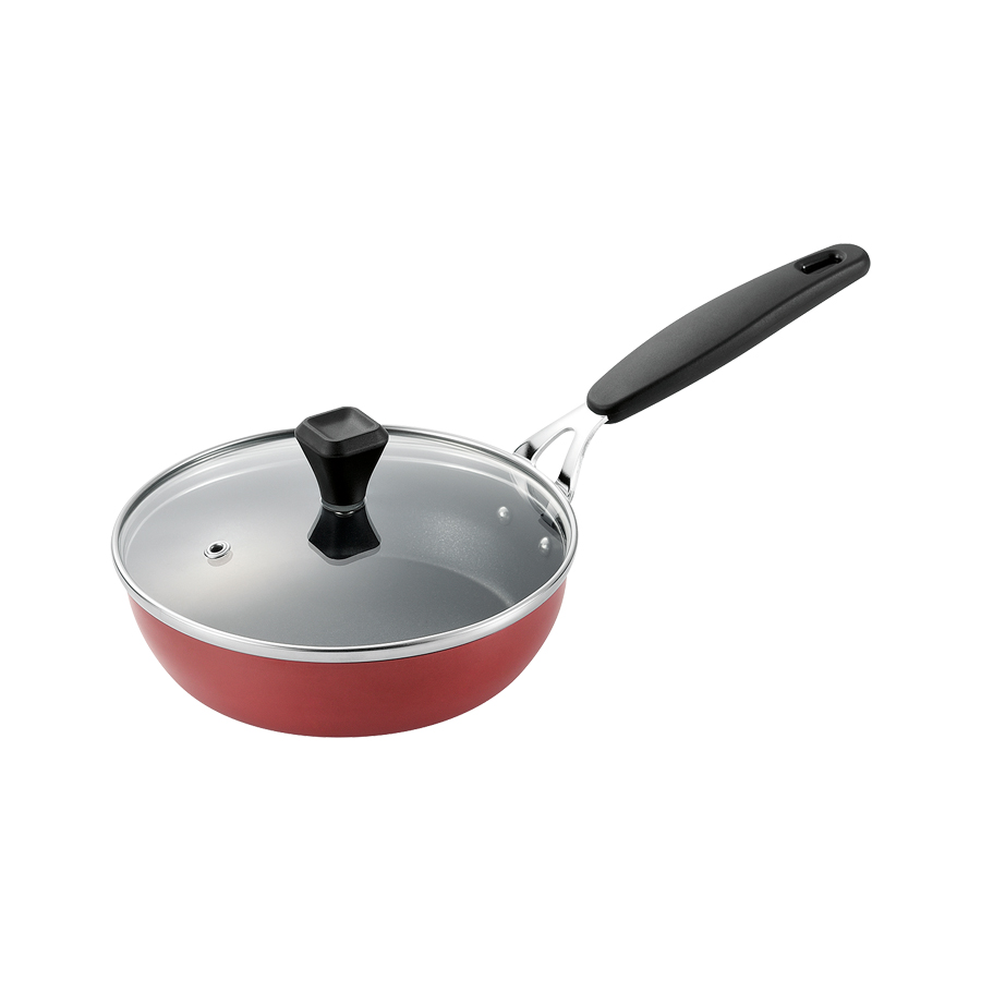 プチッと IH対応鉄製ガラス蓋付フライパン16cm(ふっ素加工)(レッド) HB