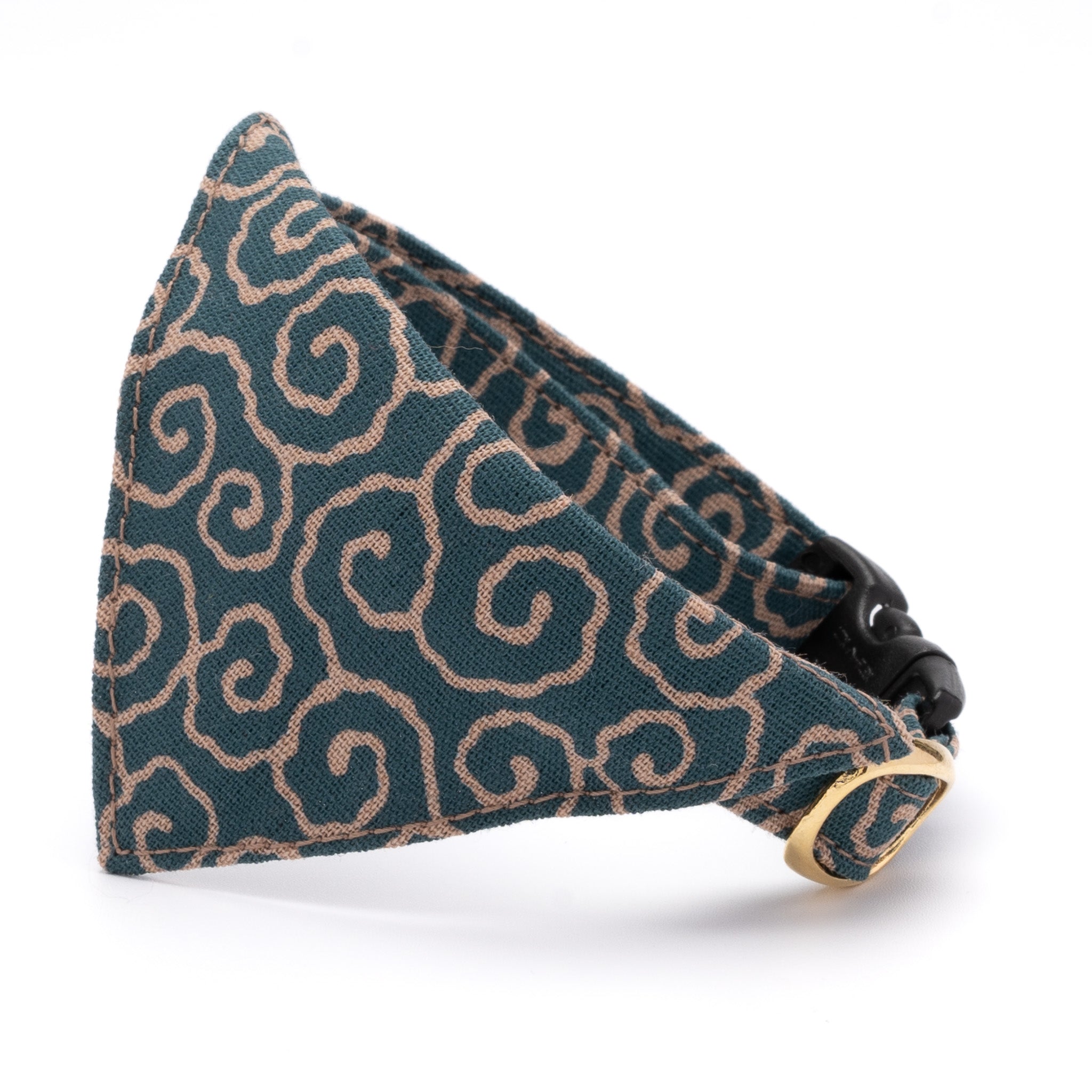 バンダナ付き猫首輪 唐草うずまき 青緑｜ぽぽねこ公式オンラインショップ