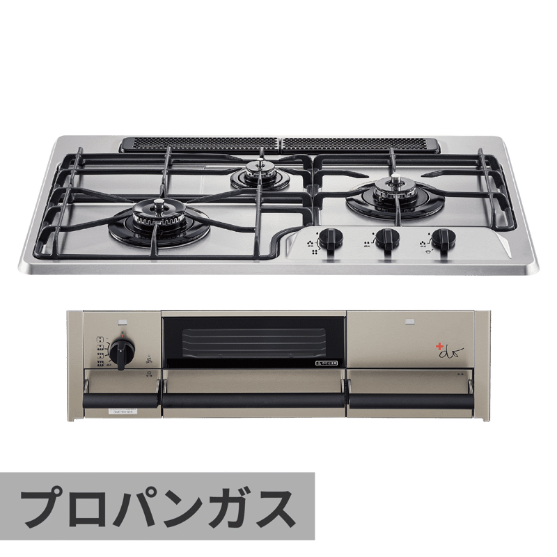 ガスコンロ ガラストップ(BK) 3口 W600 グリルレス プロパンガス | KB