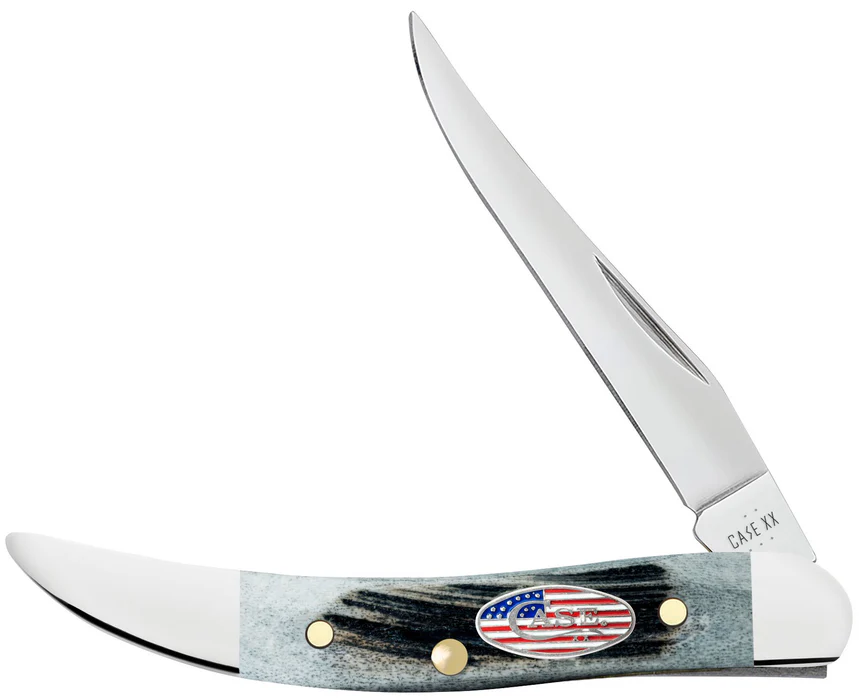 Case XX Gray Sawcut Bone USA Flag Shield 610096 Tiny Toothpi