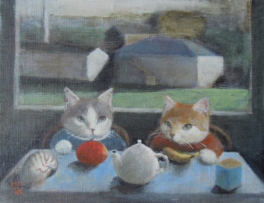 アート作品】諏訪憲二作 猫の星屑実験室 額装品 アート作品】諏訪憲二