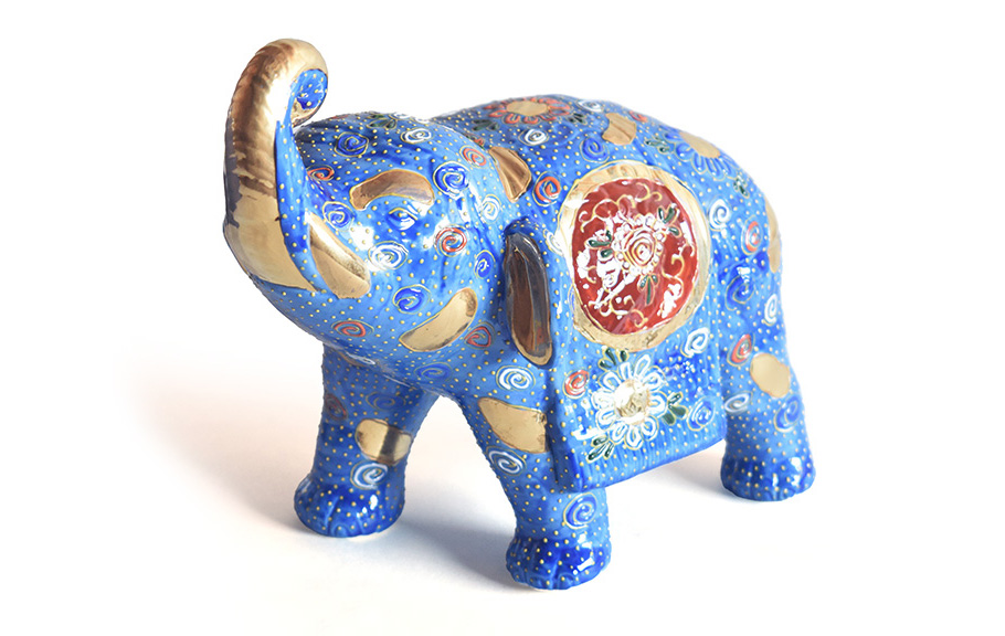 九谷焼 凸盛コレクション 象 青盛
