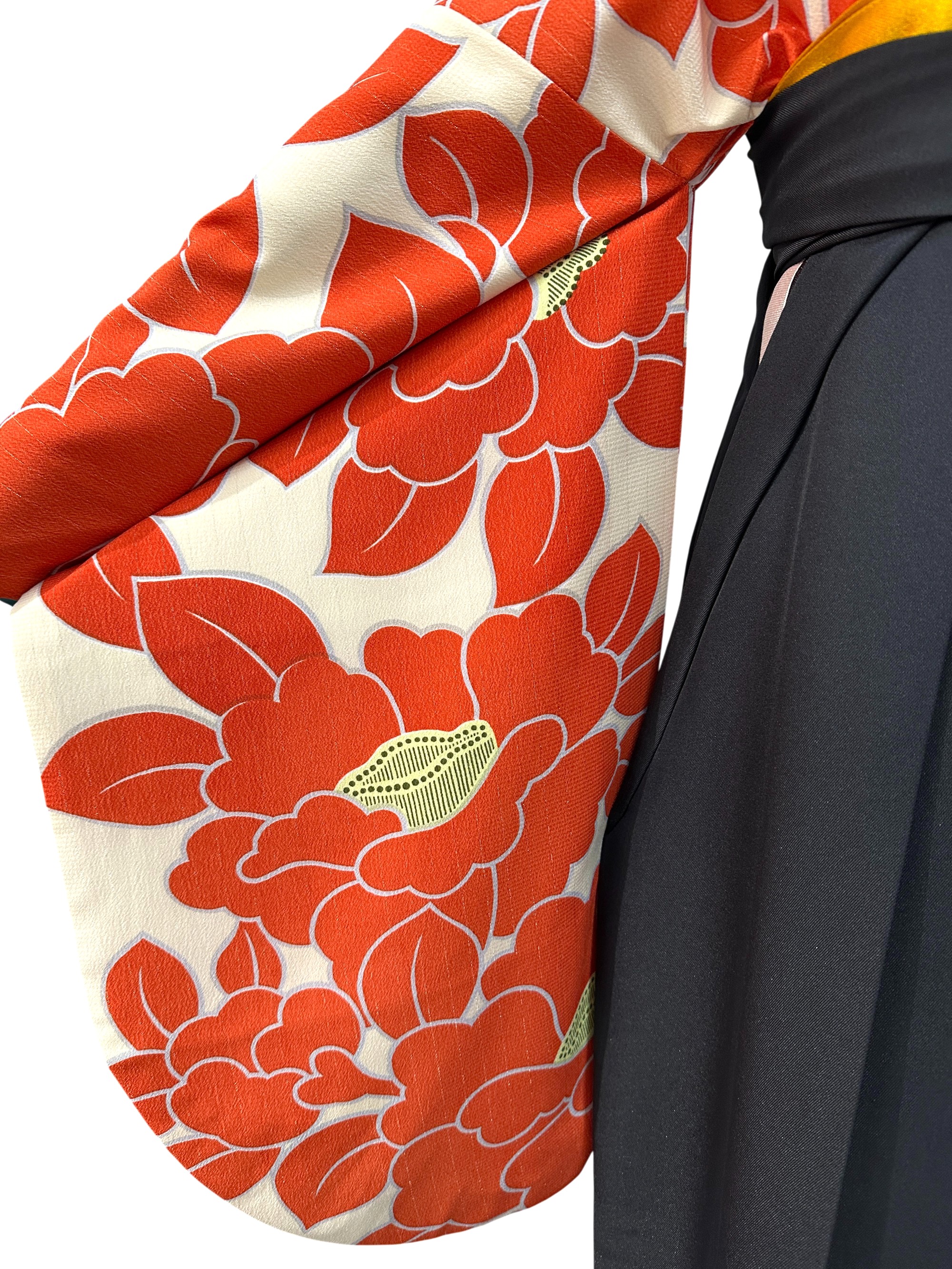 半額SALE】袴 レンタル 卒業式 大学生 椿 オレンジ【和風館ICHI】